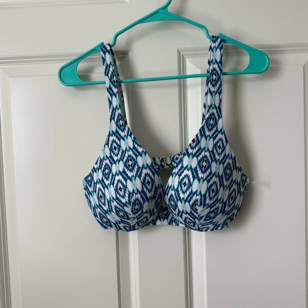 Victoria's Secret NEW Blue Ikat Abstract Print Plunge Halter Bikini Top 38C